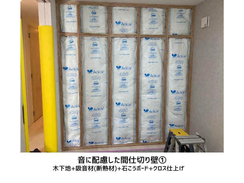 吸音材を入れた間仕切り壁の構成