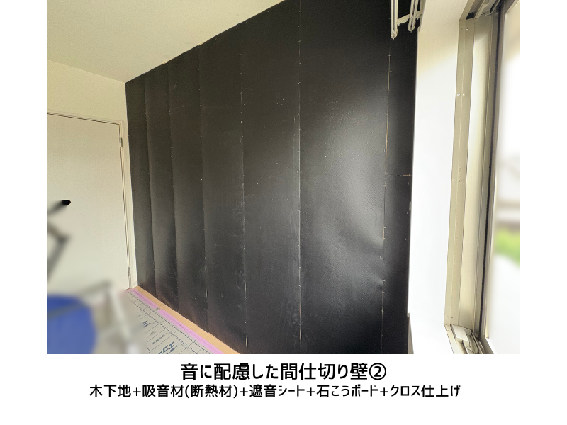 吸音材と遮音材を入れた間仕切り壁の構成